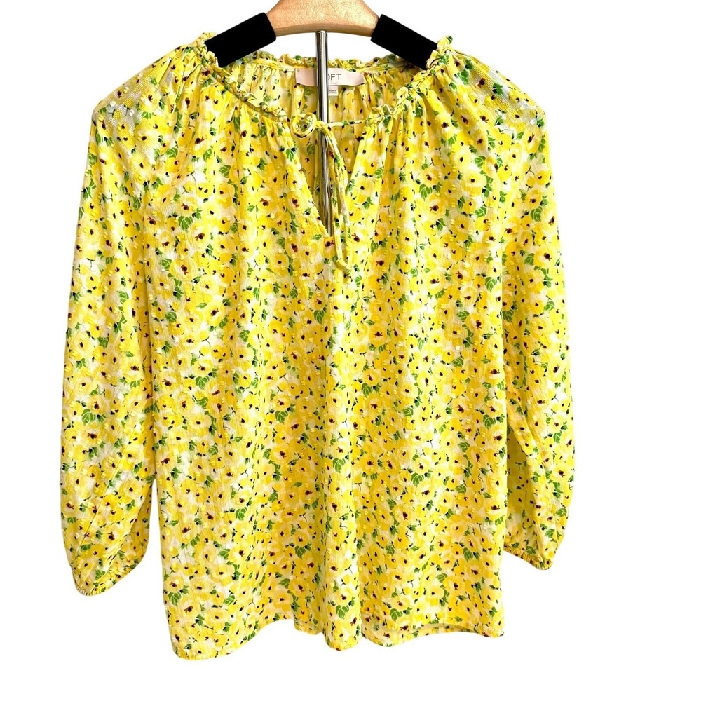 Loft Womens 3/4 Sleeve Cotton Top M Career Floral Office Classic Chic Minimalist